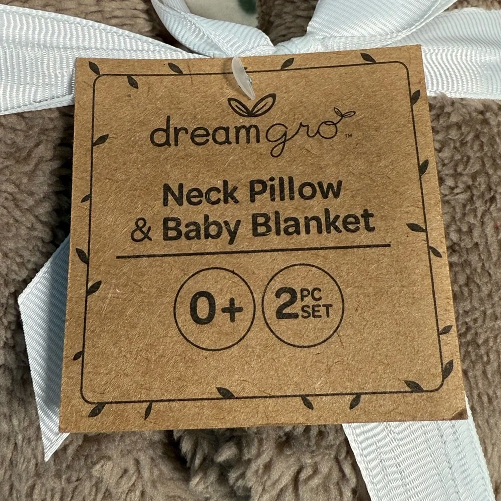 Dream Gro 2 Piece Set Brown Neck Pillow and Bear Baby Blanket